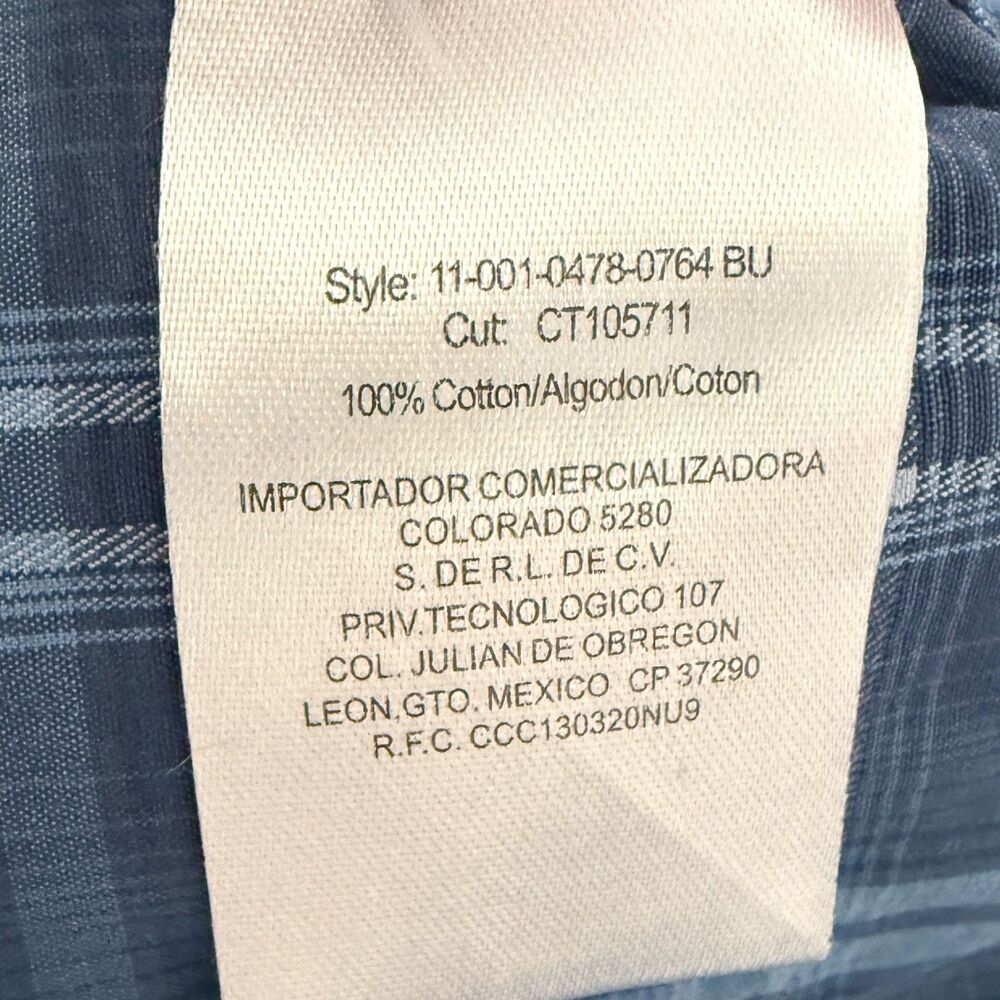 Stetson Mens M Blue Plaid Matte Navy Pearl Snap Long Sleeve Button Down Shirt - Picture 8 of 9